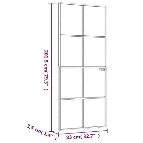 Binnendeur 83x201,5 cm gehard glas en aluminium smal zwart 8