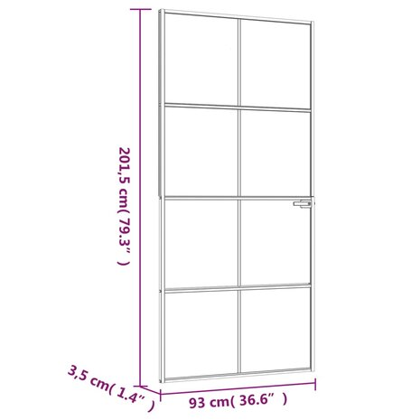 Binnendeur 93x201,5 cm gehard glas en aluminium smal zwart 8