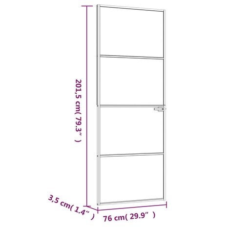 Binnendeur 76x201,5 cm gehard glas en aluminium smal wit 8