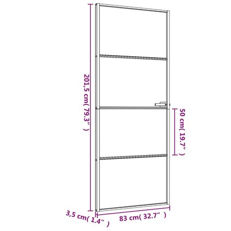 Binnendeur smal 83x201,5 cm gehard glas en aluminium zwart 9