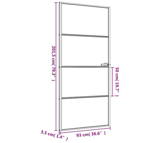 Binnendeur smal 93x201,5 cm gehard glas en aluminium zwart 9