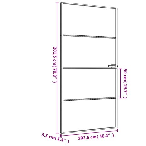 Binnendeur smal 102,5x201,5 cm gehard glas en aluminium zwart 9