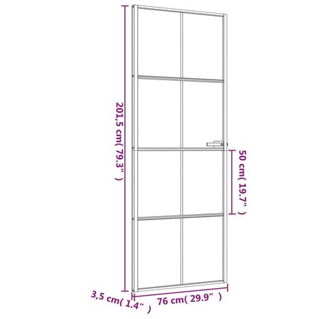 Binnendeur smal 76x201,5 cm gehard glas en aluminium zwart 9