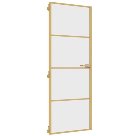 Binnendeur smal 76x201,5 cm gehard glas en aluminium goudkleur 2