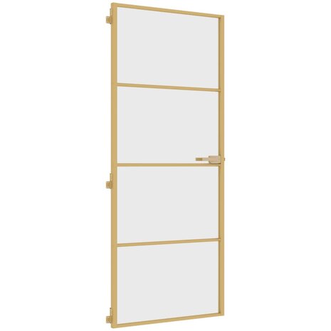 Binnendeur smal 83x201,5 cm gehard glas en aluminium goudkleur 2