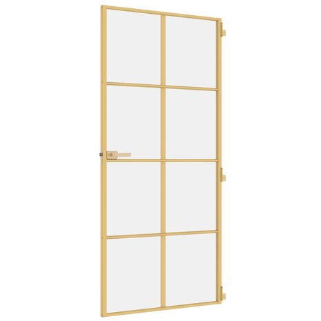 Binnendeur smal 93x201,5 cm gehard glas en aluminium goudkleur 5