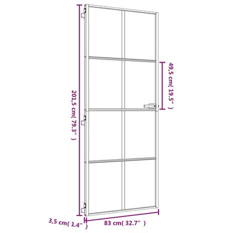 Binnendeur smal 83x201,5 cm gehard glas en aluminium goudkleur 9