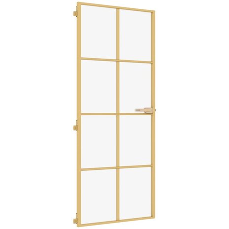 Binnendeur smal 93x201,5 cm gehard glas en aluminium goudkleur 2