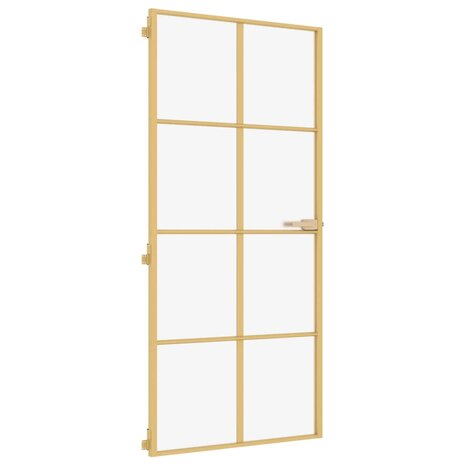 Binnendeur smal 93x201,5 cm gehard glas en aluminium goudkleur 3