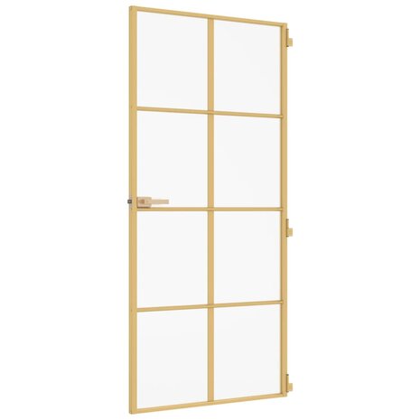 Binnendeur smal 93x201,5 cm gehard glas en aluminium goudkleur 5