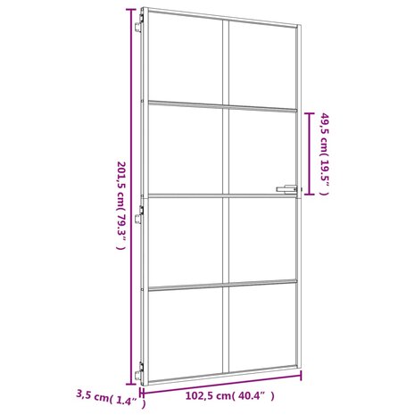 Binnendeur smal 102,5x201,5 cm gehard glas en aluminium goud 9