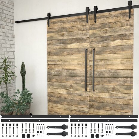 Hardwaresets voor schuifdeuren 2 st 200 cm staal zwart 1