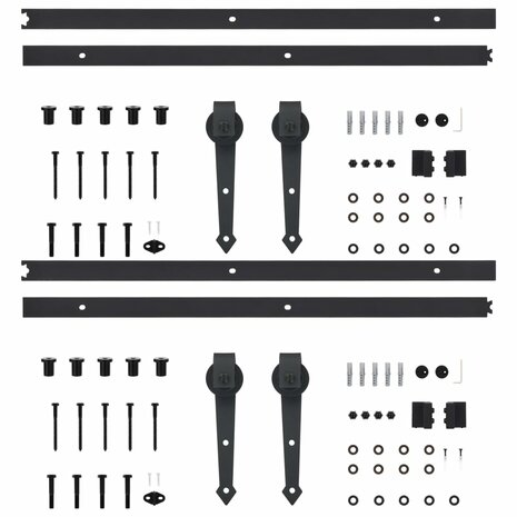 Hardwaresets voor schuifdeuren 2 st 200 cm staal zwart 4