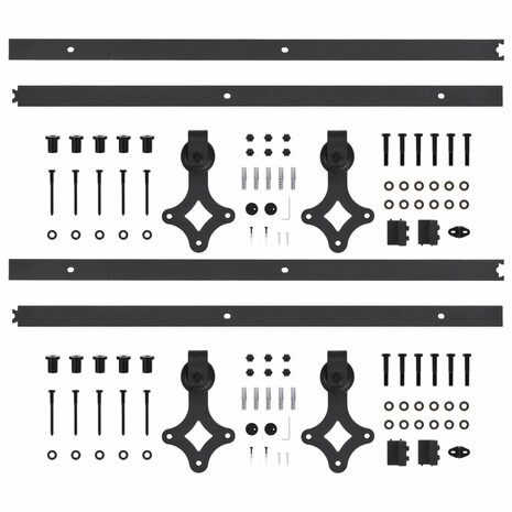 Hardwaresets voor schuifdeuren 2 st 200 cm staal zwart 4