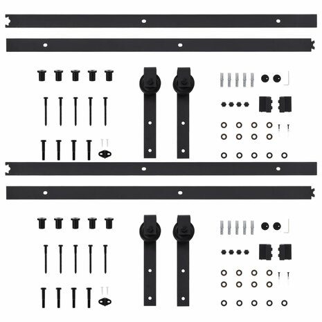 Hardwaresets voor schuifdeuren 2 st 200 cm staal zwart 4