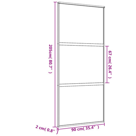 Schuifdeur 90x205 cm helder ESG-glas en aluminium goudkleurig 8