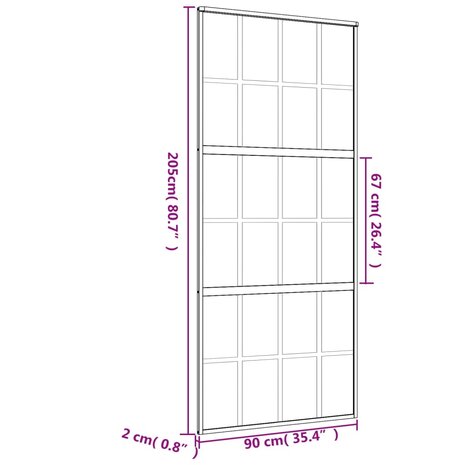 Schuifdeur 90x205 cm helder ESG-glas en aluminium goudkleurig 8