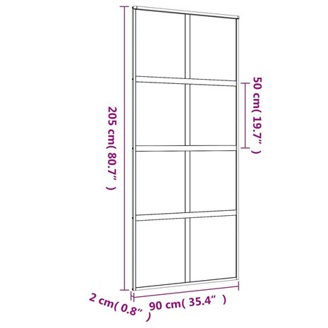 Schuifdeur 90x205 cm helder ESG-glas en aluminium goudkleurig 8