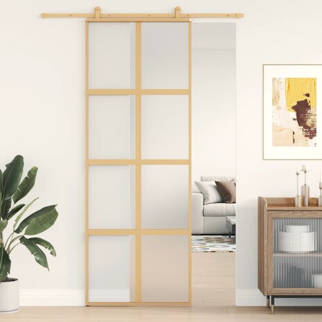 Schuifdeur 76x205 cm mat ESG-glas en aluminium goudkleurig 1