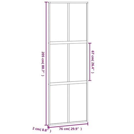 Schuifdeur 76x205 cm gehard glas en aluminium zwart 8