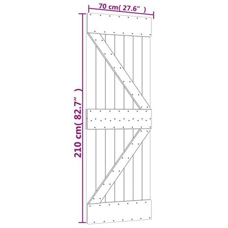 Schuifdeur met beslag 70x210 cm massief grenenhout 11