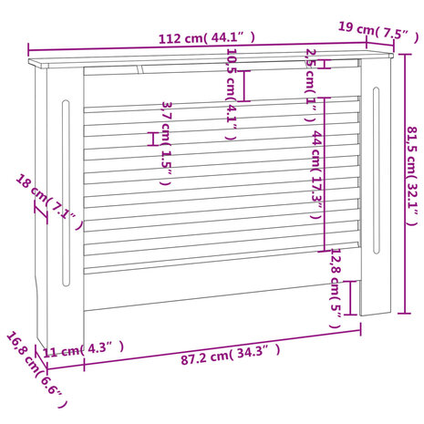 Radiatorombouw 112x19x81,5 cm MDF wit 8