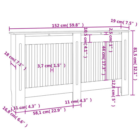 Radiatorombouw 152x19x81,5 cm MDF antraciet 8