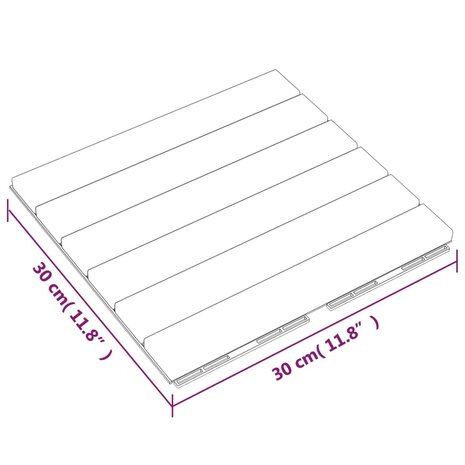 Terrastegels 10 st 30x30 cm massief teakhout verticaal patroon 9