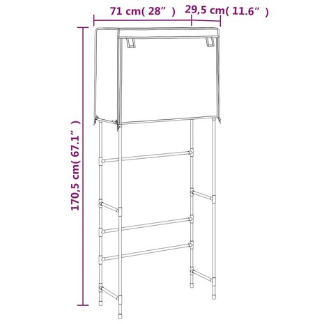 Opbergrek voor boven wasmachine 2-laags 71x29,5x170,5 cm zwart 9