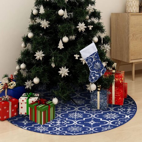 Kerstboomrok luxe met sok 90 cm stof blauw 1