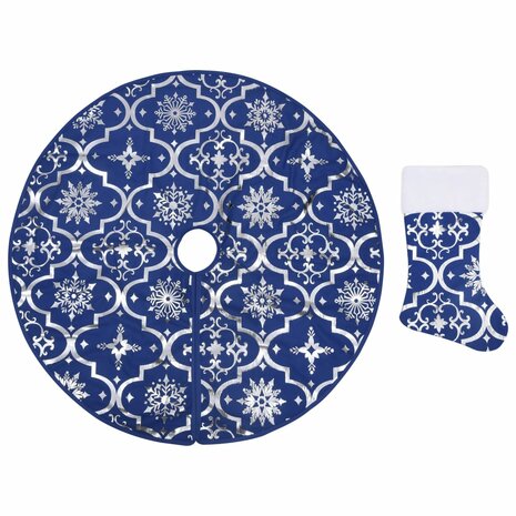 Kerstboomrok luxe met sok 90 cm stof blauw 2