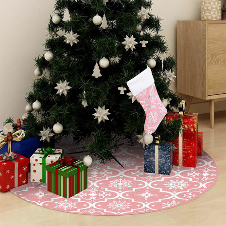 Kerstboomrok luxe met sok 122 cm stof roze 1