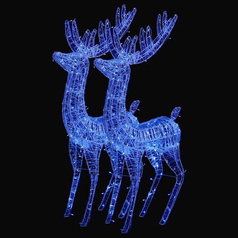 Kerstdecoratie rendier XXL 2 st 250 LED&apos;s blauw 180 cm acryl 2