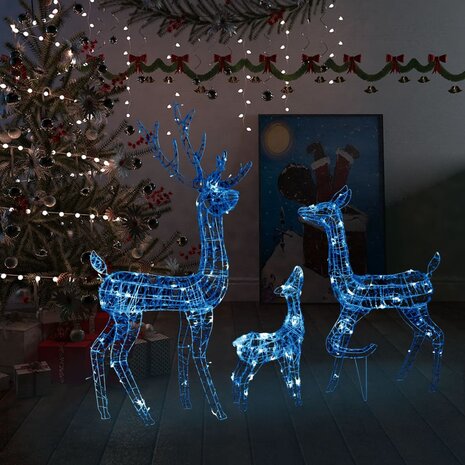 Kerstversiering rendierfamilie 300 LED&apos;s blauw acryl 1