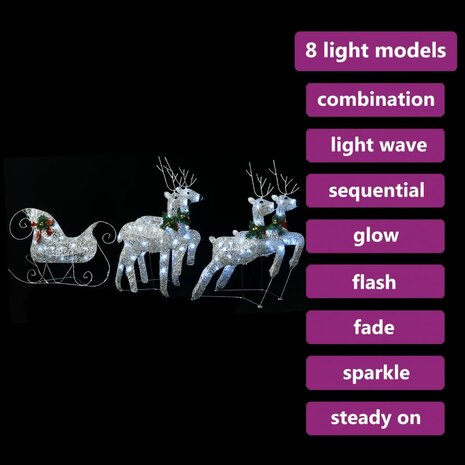 Buitenkerstversiering rendieren en slee 100 LED&apos;s zilverkleurig 3