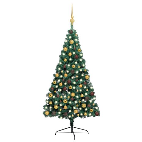 Kunstkerstboom met verlichting en kerstballen half 210 cm groen 1