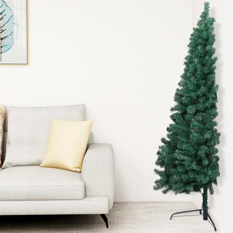 Kunstkerstboom met verlichting en kerstballen half 210 cm groen 2