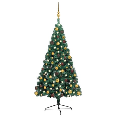 Kunstkerstboom met verlichting en kerstballen half 240 cm groen 1