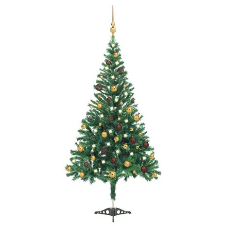 Kunstkerstboom met verlichting en kerstballen 910 takken 210 cm 1