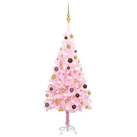 Kunstkerstboom met verlichting en kerstballen 120 cm PVC roze 1