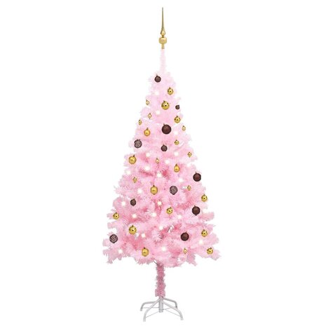 Kunstkerstboom met verlichting en kerstballen 180 cm PVC roze 1