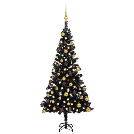 Kunstkerstboom met verlichting en kerstballen 120 cm PVC zwart 1