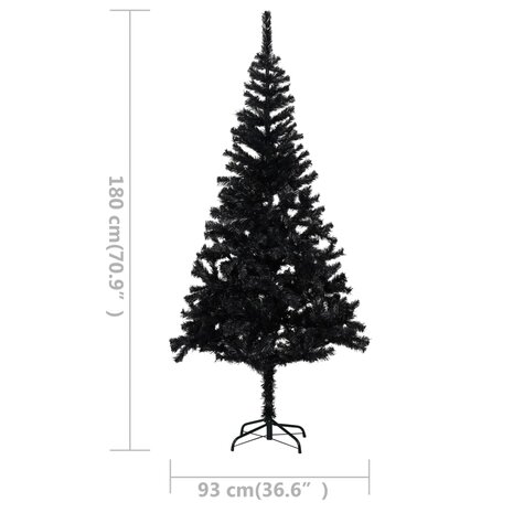 Kunstkerstboom met verlichting en kerstballen 180 cm PVC zwart 11