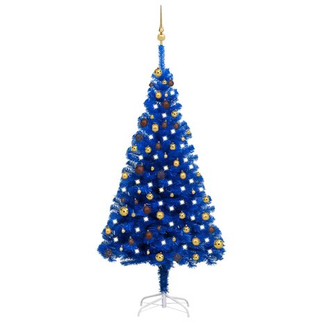 Kunstkerstboom met verlichting en kerstballen 180 cm PVC blauw 1