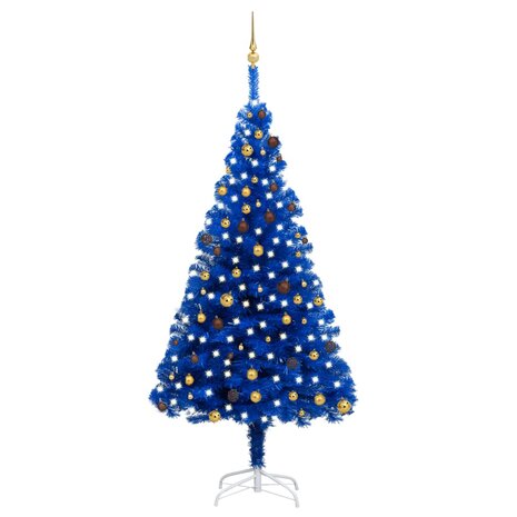 Kunstkerstboom met verlichting en kerstballen 240 cm PVC blauw 1