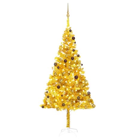 Kunstkerstboom met verlichting en kerstballen 240 cm PET goud 1