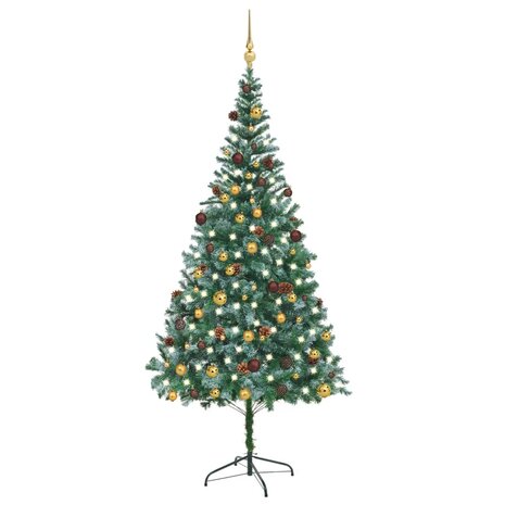 Kunstkerstboom met verlichting kerstballen dennenappels 210 cm 1