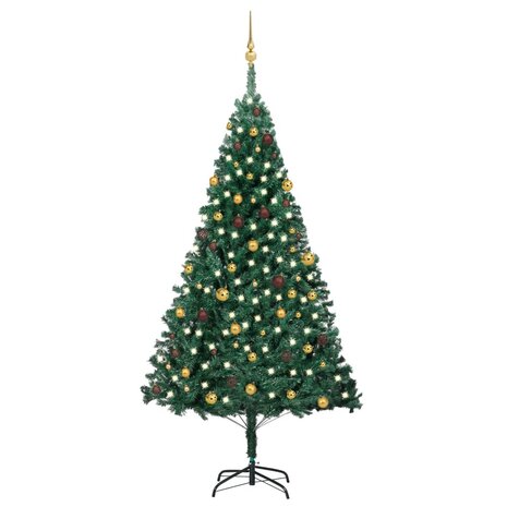 Kunstkerstboom met verlichting en kerstballen 240 cm groen 1