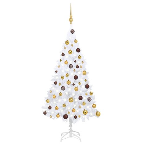 Kunstkerstboom met verlichting en kerstballen 120 cm PVC wit 1