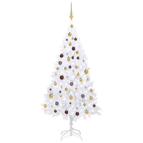 Kunstkerstboom met verlichting en kerstballen 180 cm PVC wit 1